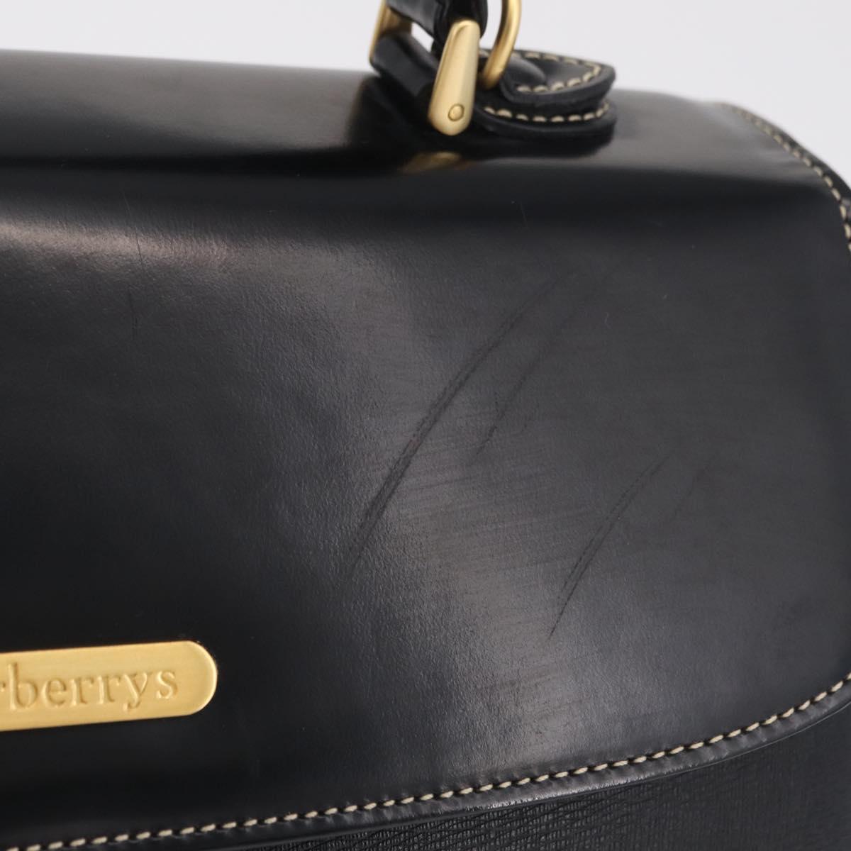 Burberrys Hand Bag Leather Black Gold Auth ep16840A