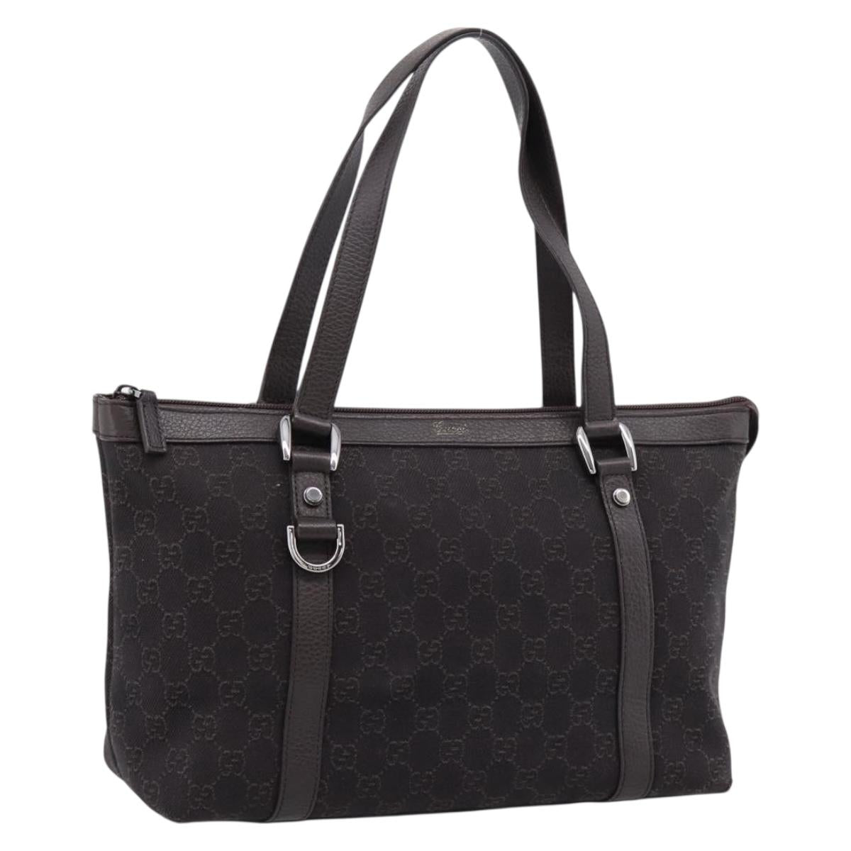 GUCCI GG Canvas Abbey Tote Bag Outlet Dark Brown Silver 268640 Auth ep16847