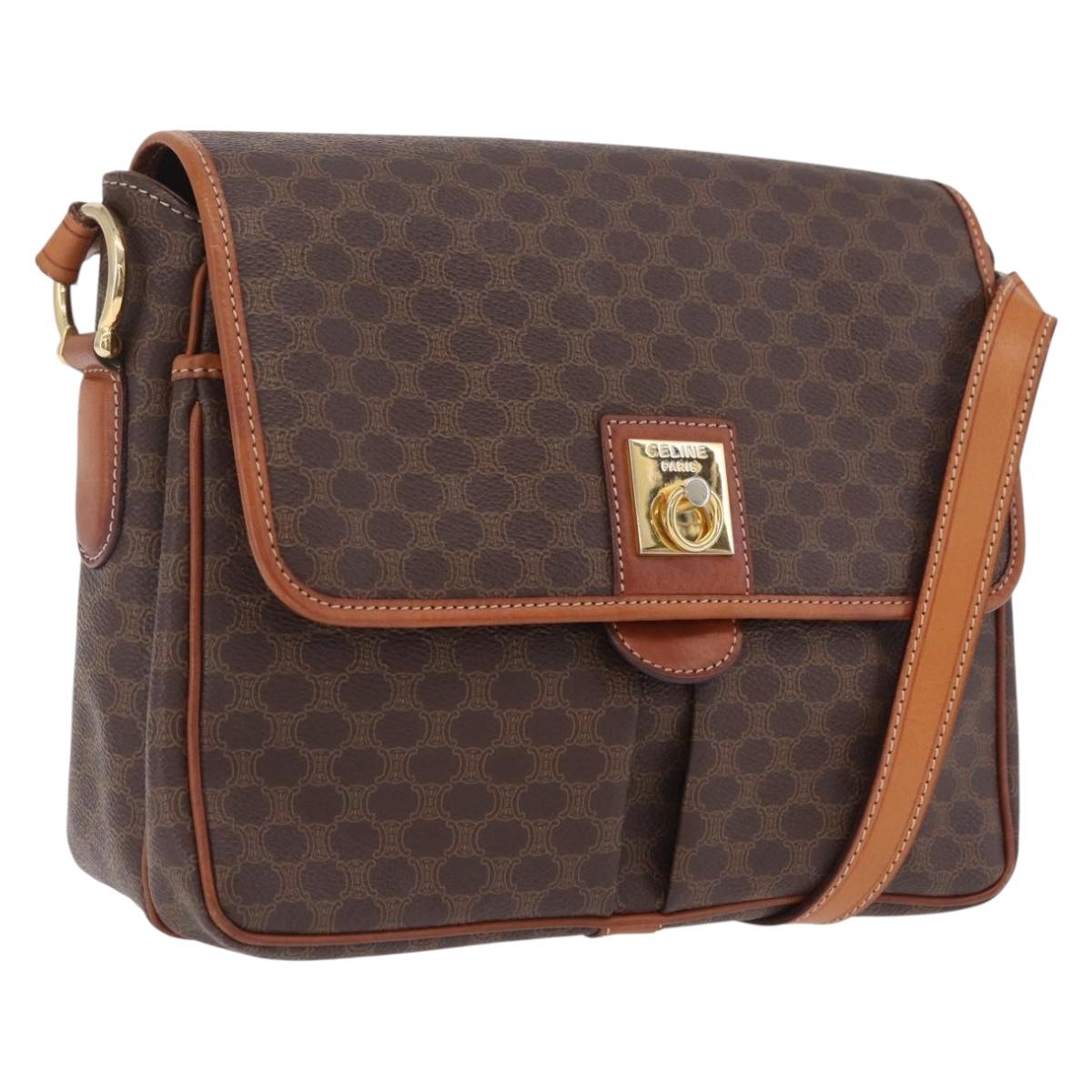 CELINE Macadam Canvas Shoulder Bag PVC Leather Brown Gold Auth ep16848A