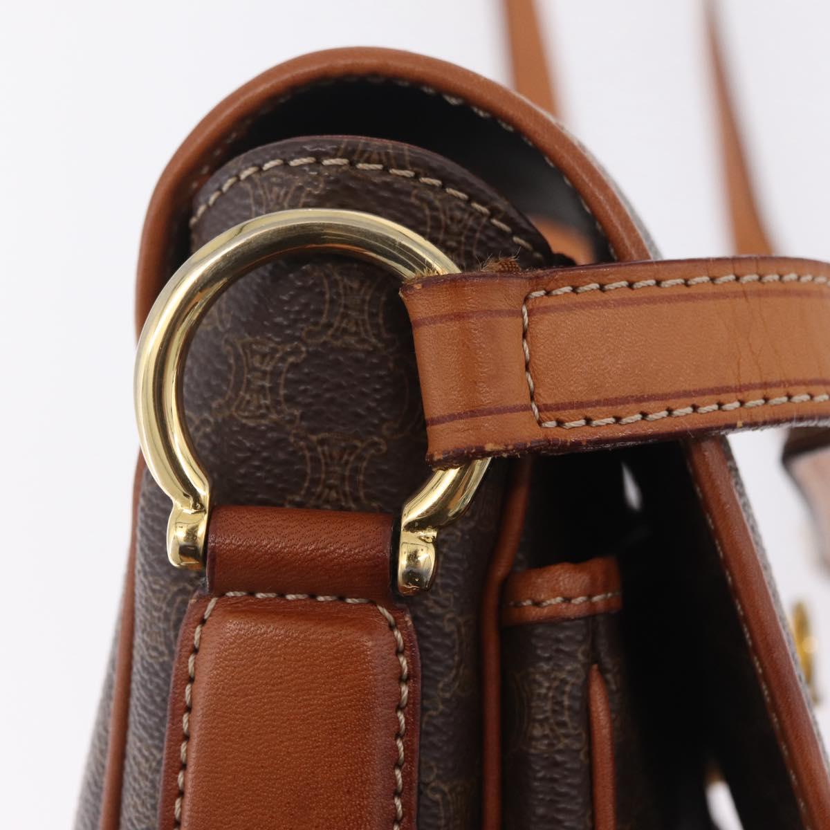 CELINE Macadam Canvas Shoulder Bag PVC Leather Brown Gold Auth ep16848A