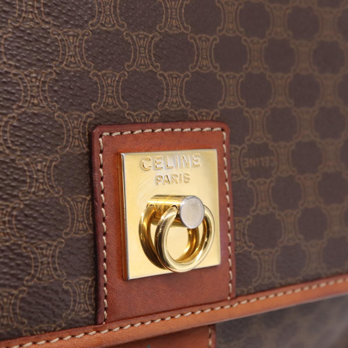 CELINE Macadam Canvas Shoulder Bag PVC Leather Brown Gold Auth ep16848A