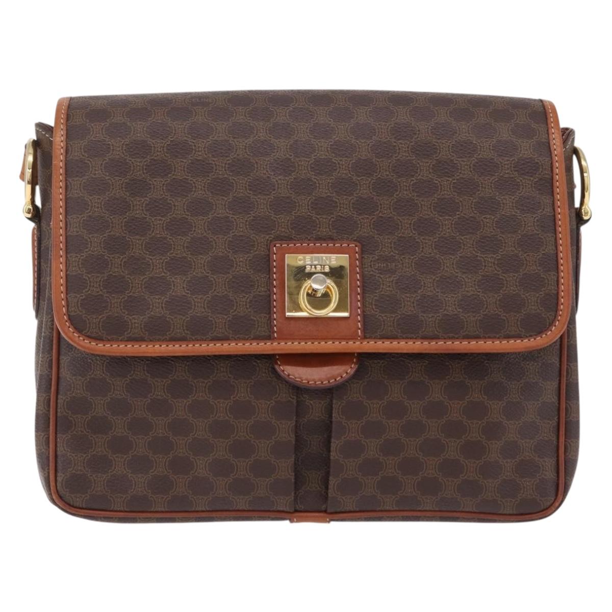 CELINE Macadam Canvas Shoulder Bag PVC Leather Brown Gold Auth ep16848A