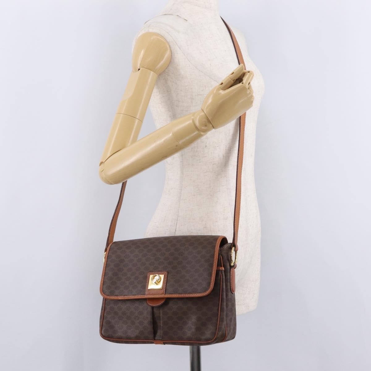 CELINE Macadam Canvas Shoulder Bag PVC Leather Brown Gold Auth ep16848A
