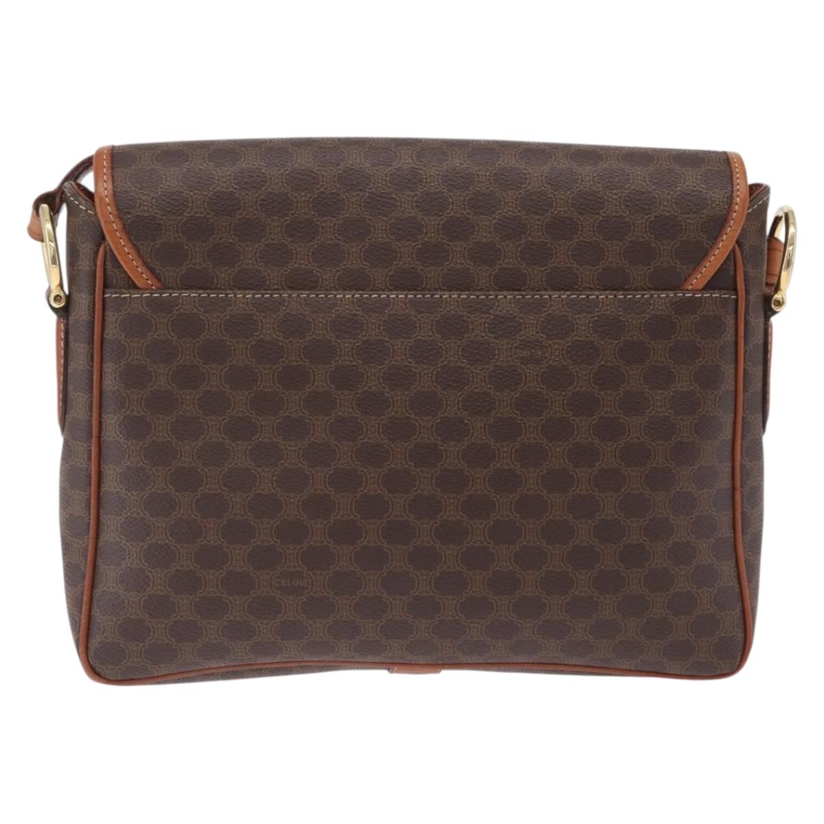 CELINE Macadam Canvas Shoulder Bag PVC Leather Brown Gold Auth ep16848A