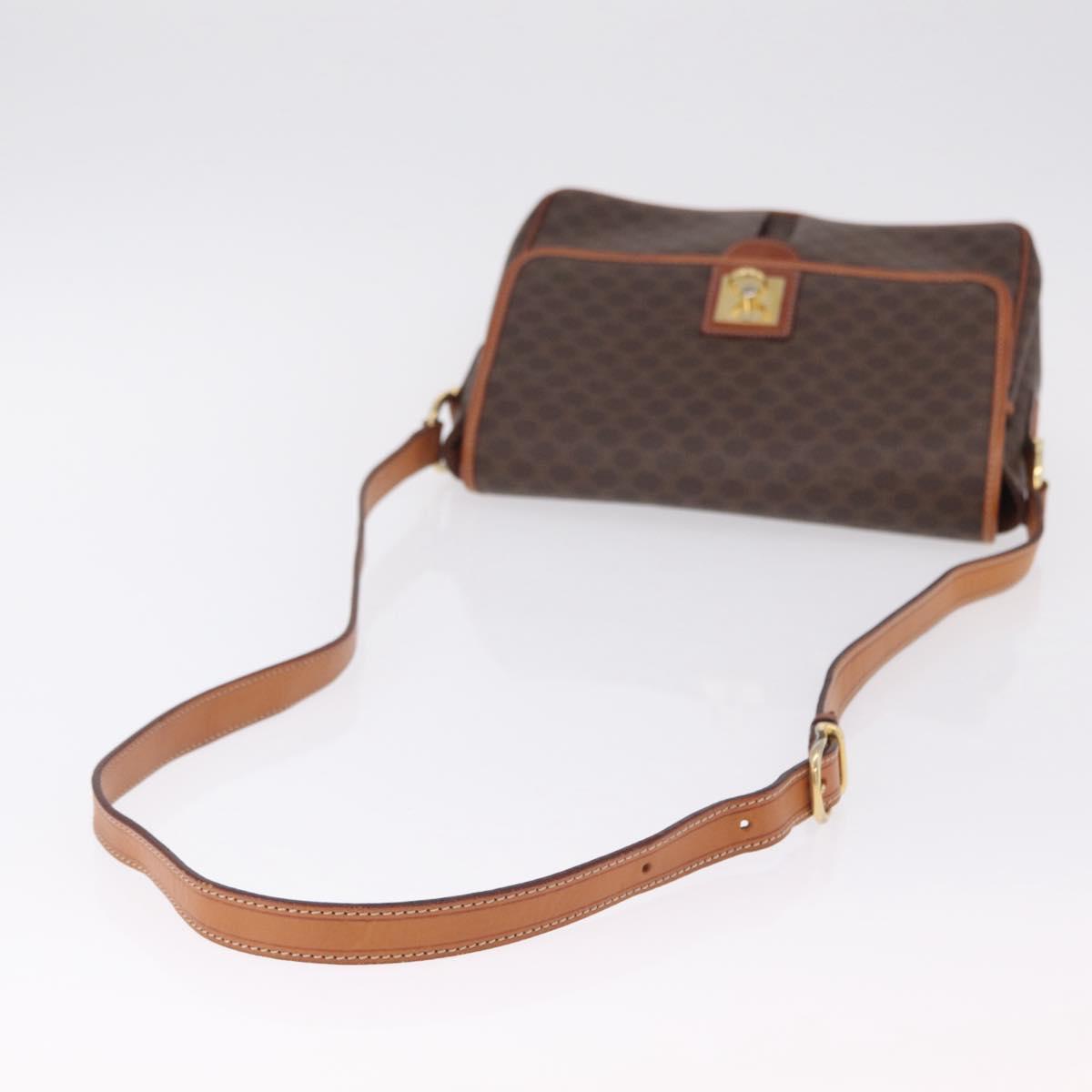 CELINE Macadam Canvas Shoulder Bag PVC Leather Brown Gold Auth ep16848A