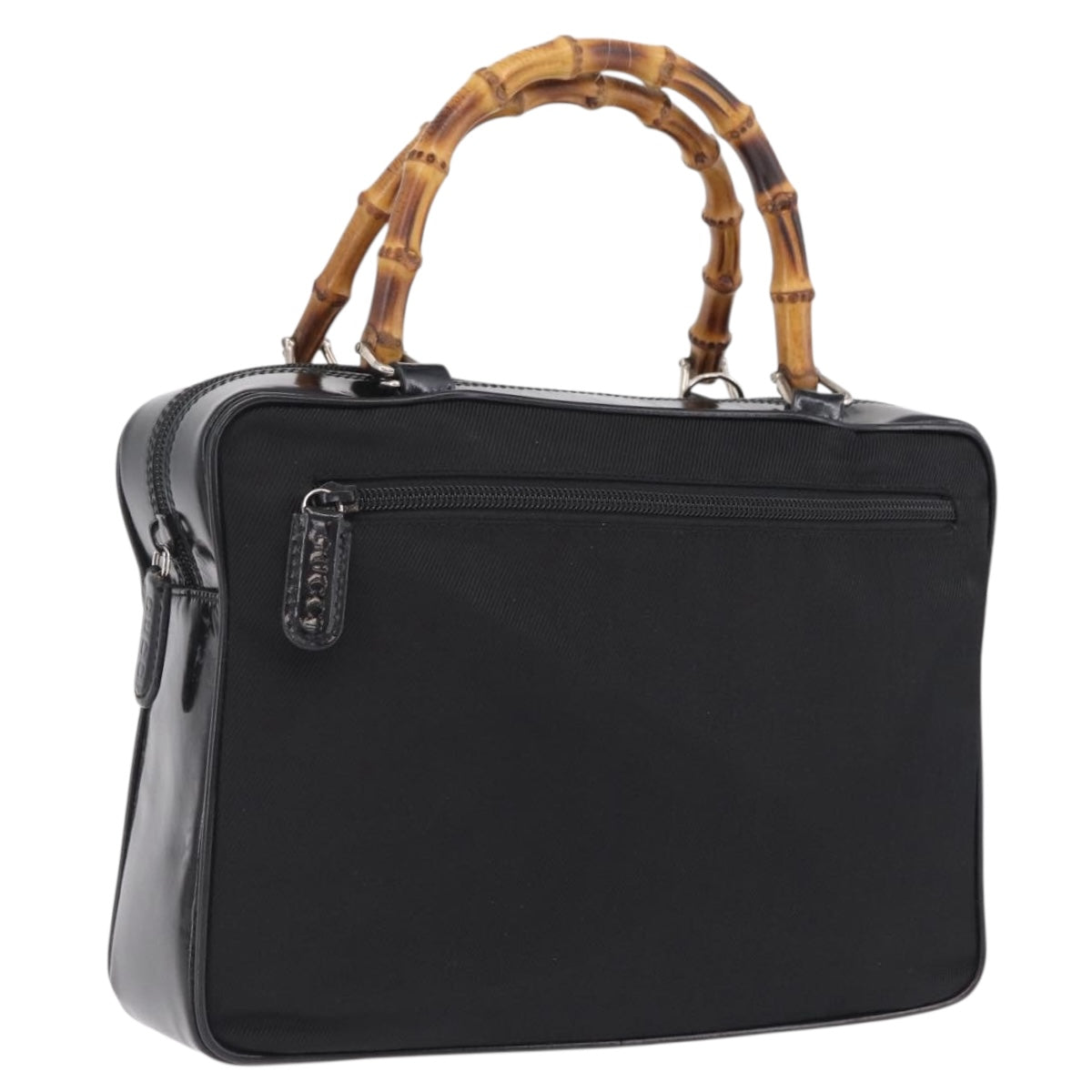 GUCCI Bamboo Hand Bag Nylon Black Silver 000 0538 Auth ep16850