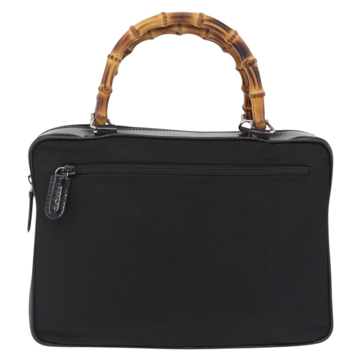 GUCCI Bamboo Hand Bag Nylon Black Silver 000 0538 Auth ep16850