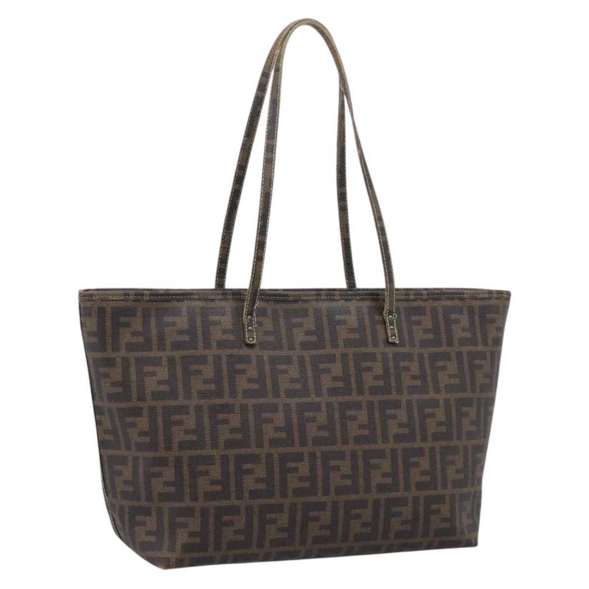 FENDI Zucca Canvas Tote Bag PVC Brown Black 8BH198 Auth ep16852