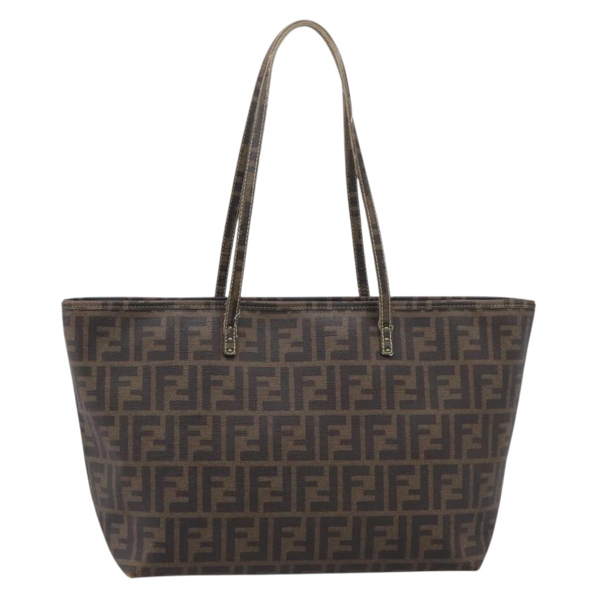 FENDI Zucca Canvas Tote Bag PVC Brown Black 8BH198 Auth ep16852
