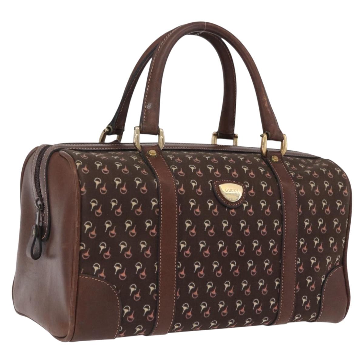 GUCCI Boston Bag Canvas Brown Gold Auth ep16853