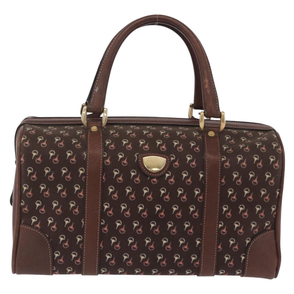GUCCI Boston Bag Canvas Brown Gold Auth ep16853