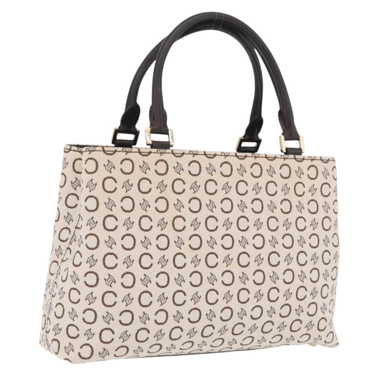 CELINE C Macadam Canvas Hand Bag White Gold Auth ep16854A