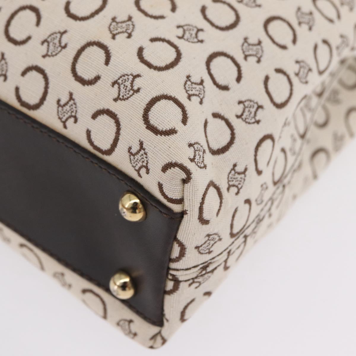 CELINE C Macadam Canvas Hand Bag White Gold Auth ep16854A