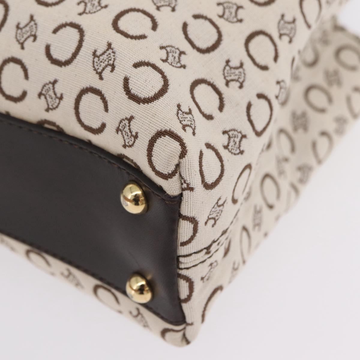 CELINE C Macadam Canvas Hand Bag White Gold Auth ep16854A