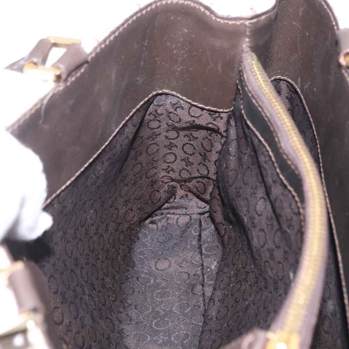 CELINE C Macadam Canvas Hand Bag White Gold Auth ep16854A