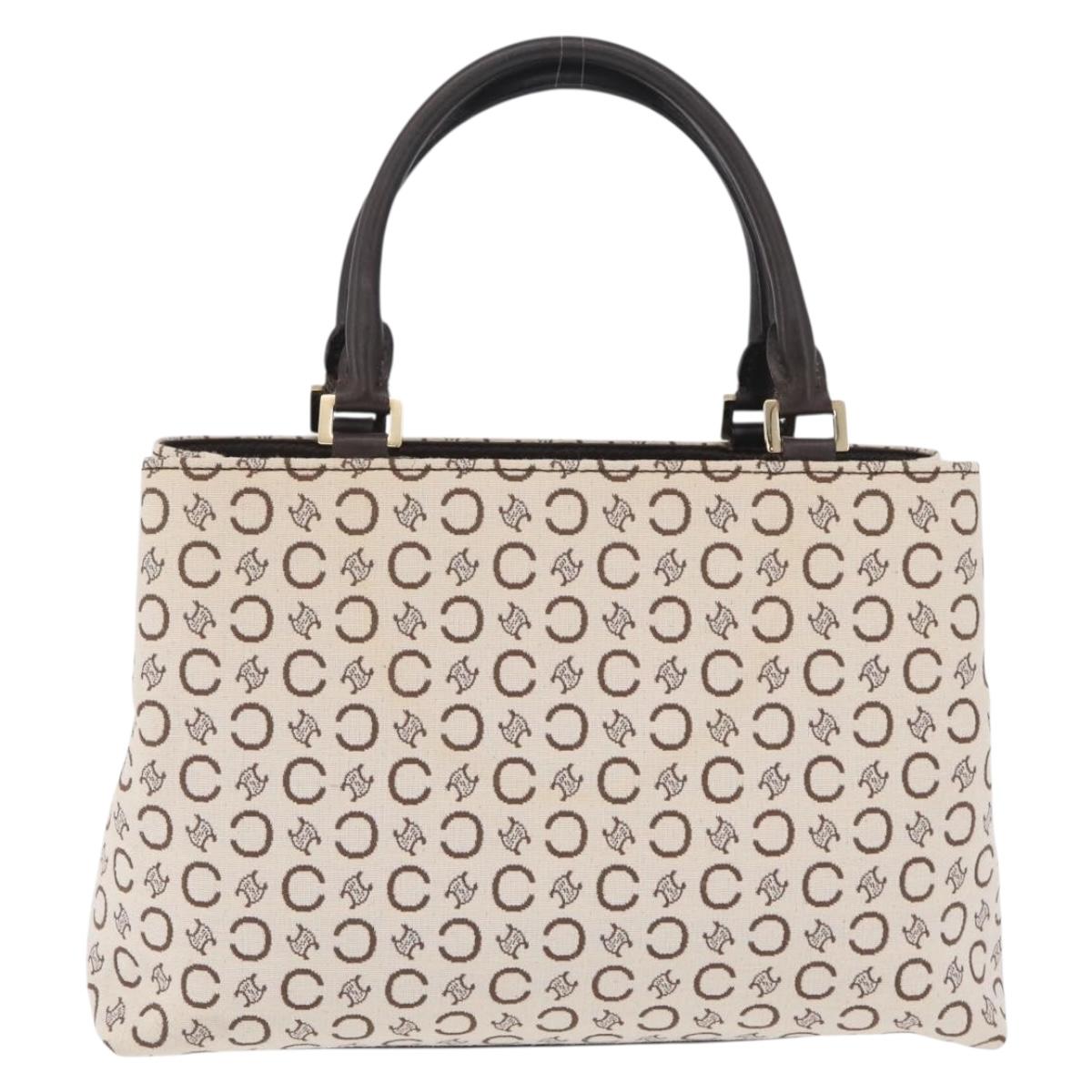 CELINE C Macadam Canvas Hand Bag White Gold Auth ep16854A