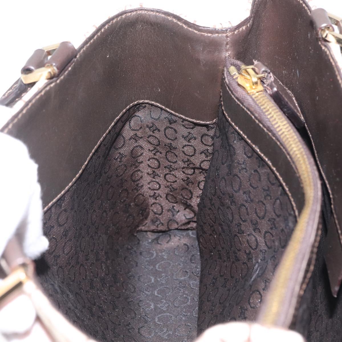 CELINE C Macadam Canvas Hand Bag White Gold Auth ep16854A