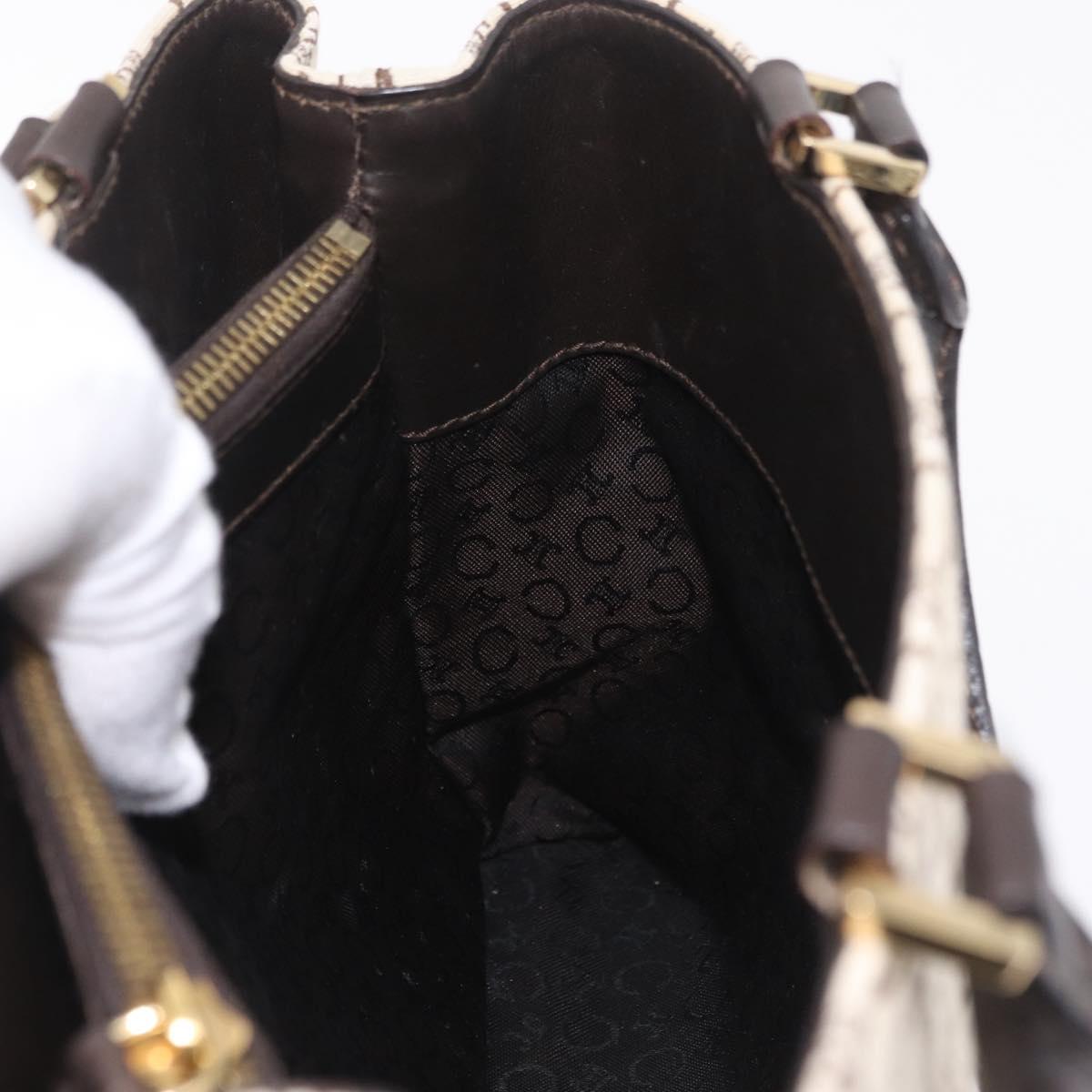 CELINE C Macadam Canvas Hand Bag White Gold Auth ep16854A