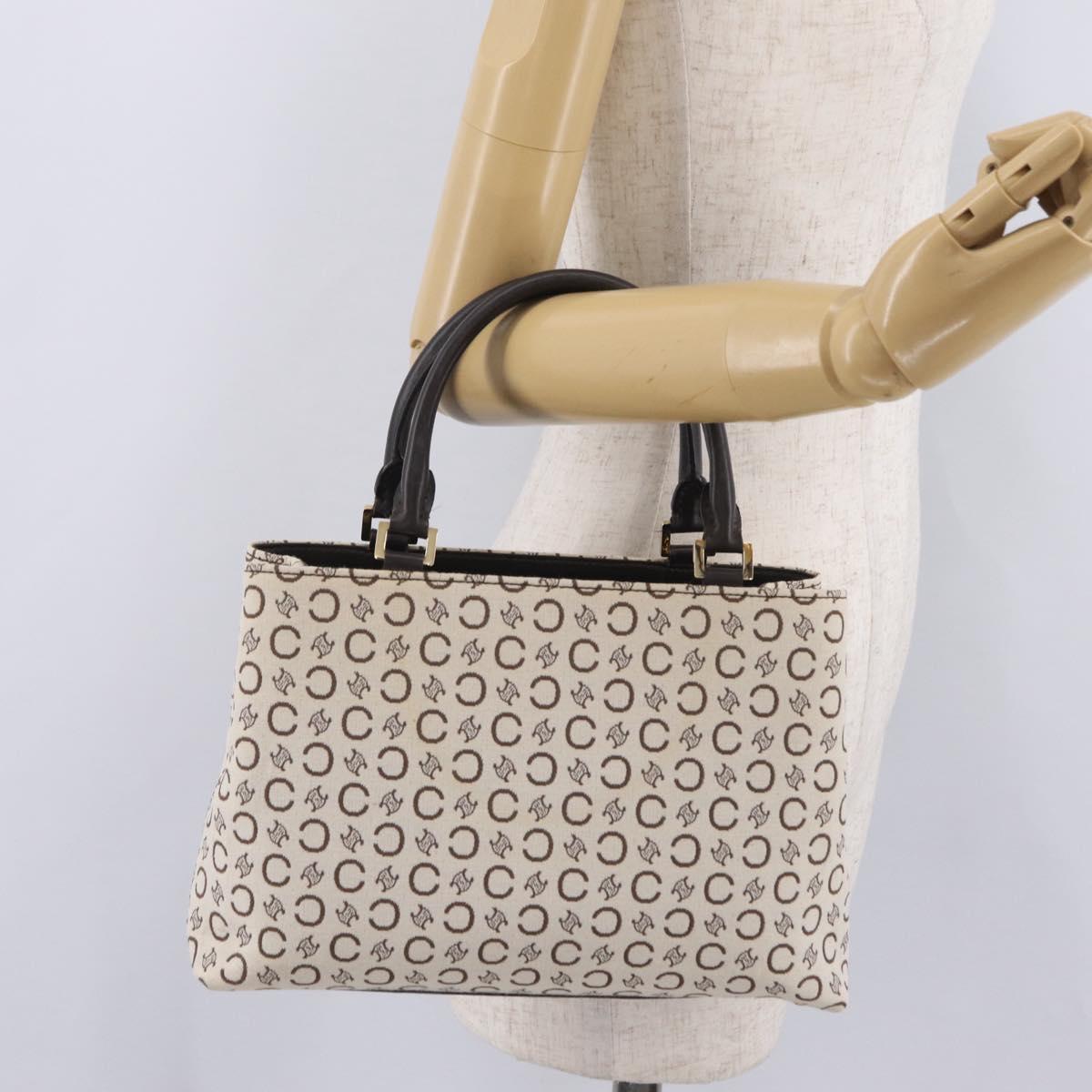 CELINE C Macadam Canvas Hand Bag White Gold Auth ep16854A