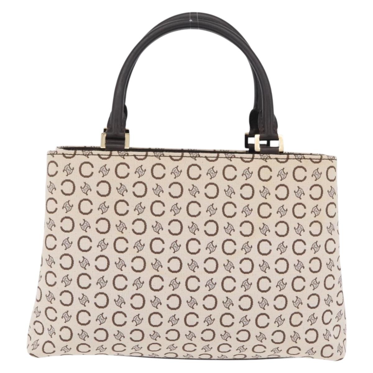 CELINE C Macadam Canvas Hand Bag White Gold Auth ep16854A