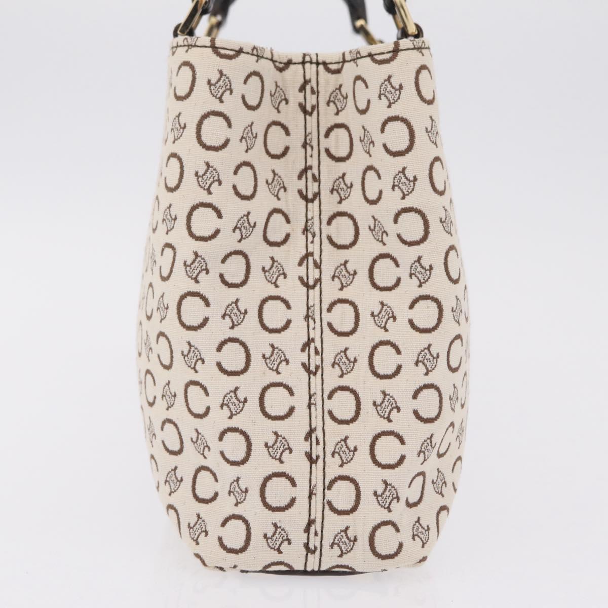 CELINE C Macadam Canvas Hand Bag White Gold Auth ep16854A