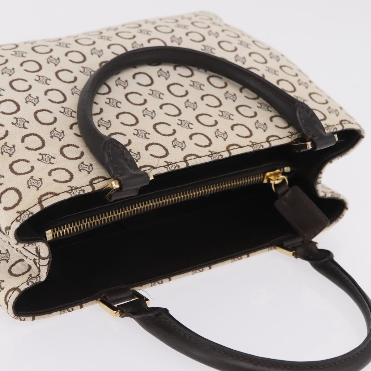 CELINE C Macadam Canvas Hand Bag White Gold Auth ep16854A