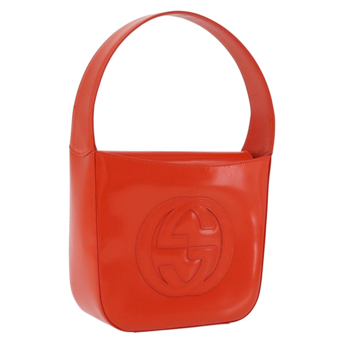 GUCCI Hand Bag Patent Leather Orange Silver Auth ep16866