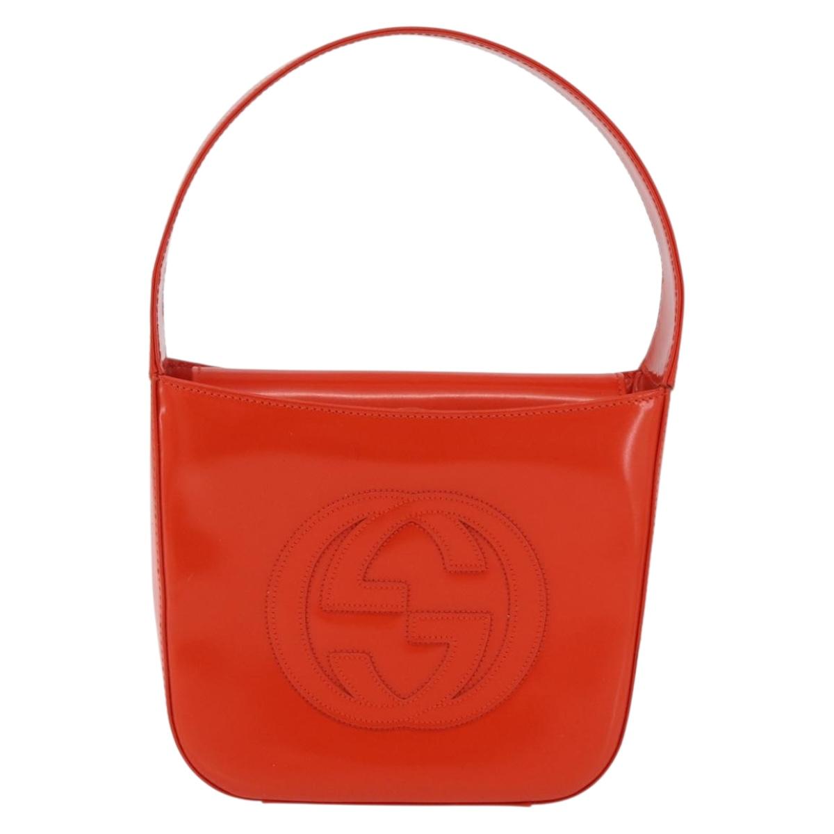 GUCCI Hand Bag Patent Leather Orange Silver Auth ep16866