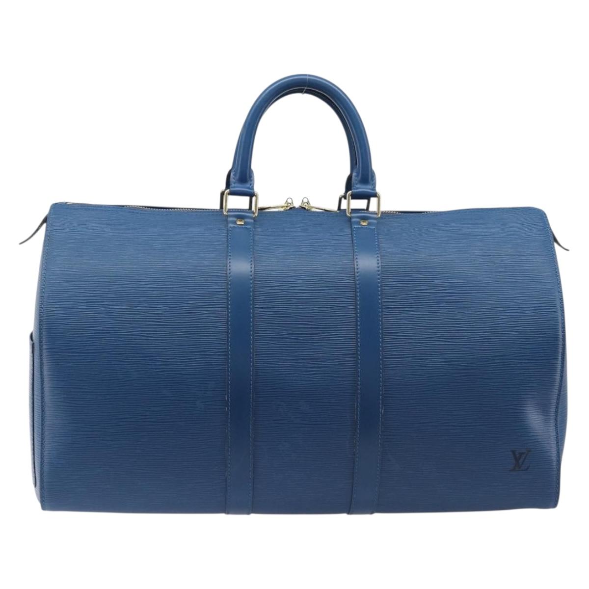 LOUIS VUITTON Epi Keepall 50 Boston Bag Blue M42965 LV Auth ep16874V