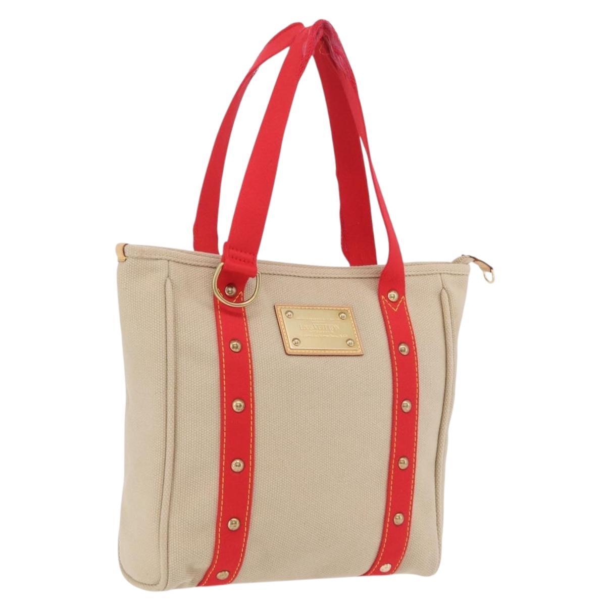 LOUIS VUITTON Antigua Cabas MM Tote Bag Beige Red M40035 LV Auth ep16876