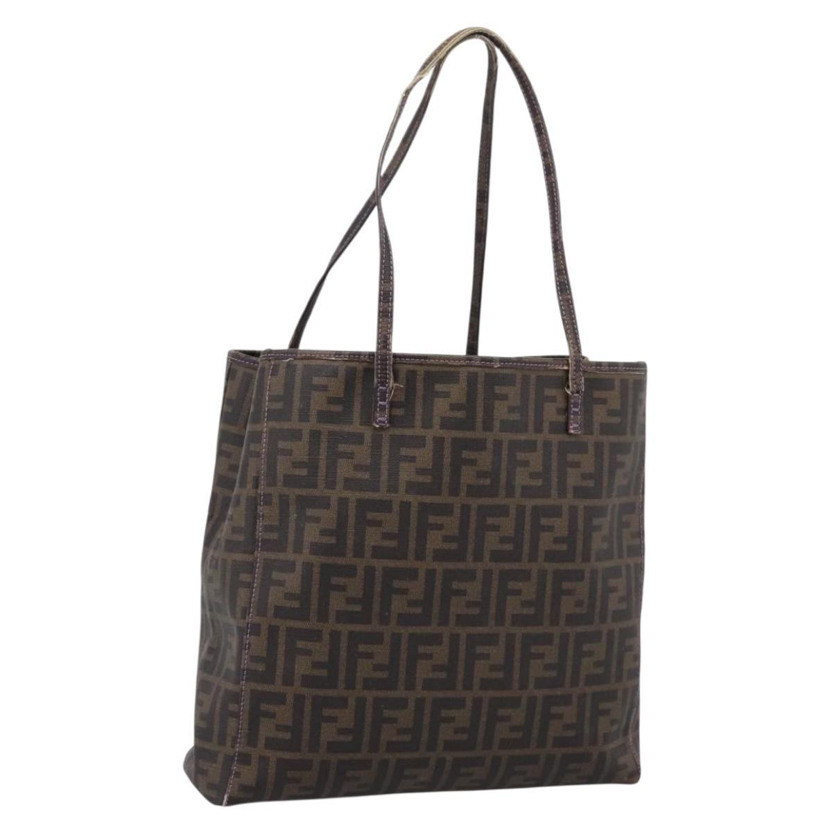 FENDI Zucca Canvas Tote Bag PVC Brown Black Auth ep16877