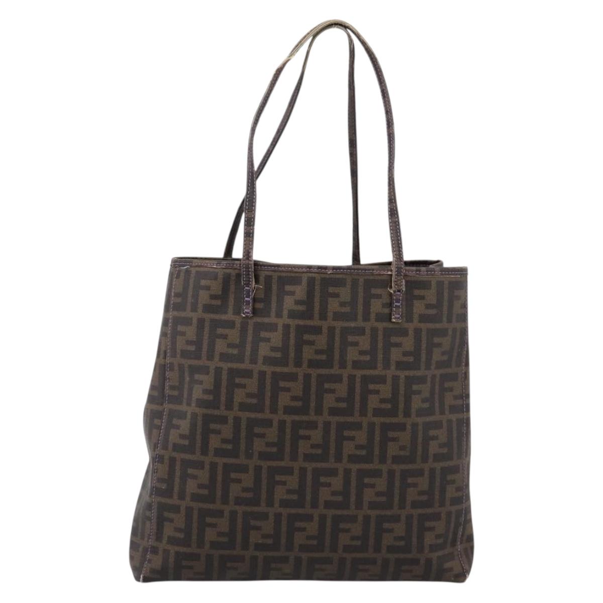 FENDI Zucca Canvas Tote Bag PVC Brown Black Auth ep16877