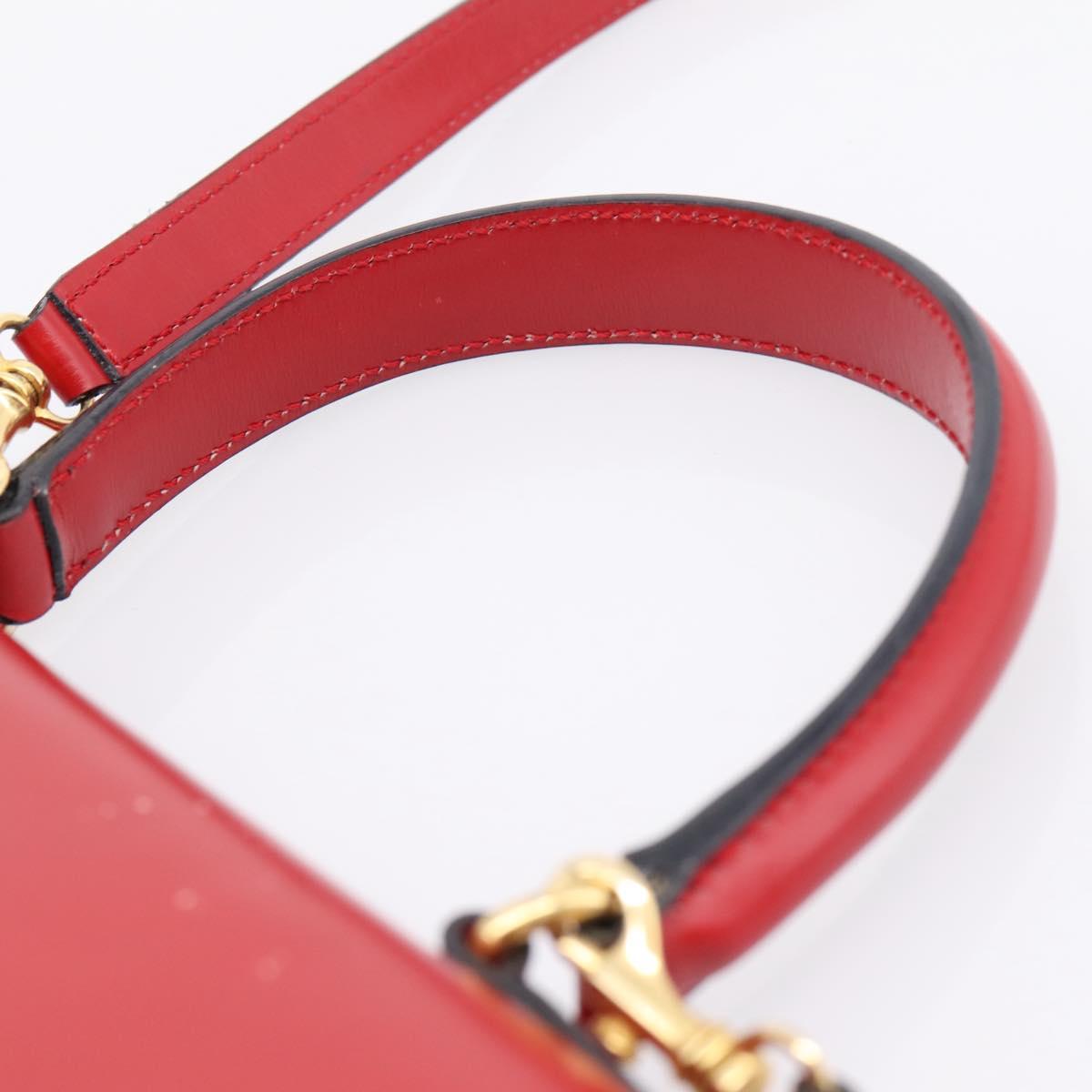 CELINE Hand Bag Leather 2way Red Gold Auth ep16885A