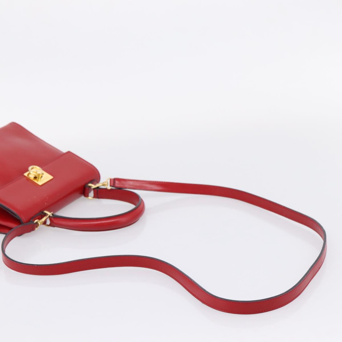 CELINE Hand Bag Leather 2way Red Gold Auth ep16885A