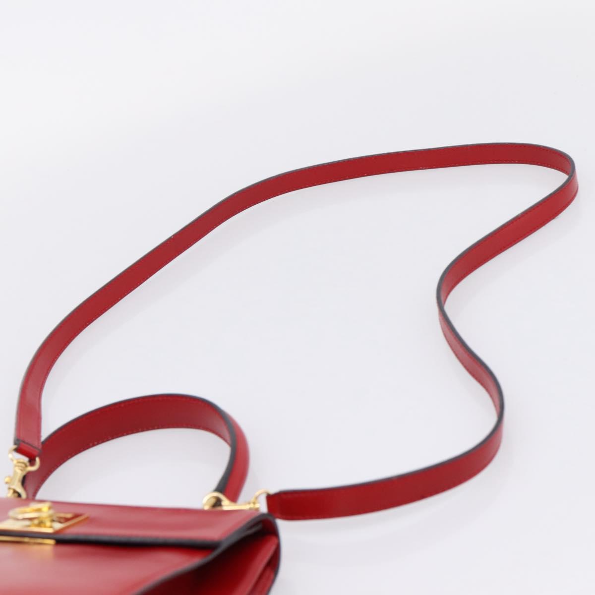CELINE Hand Bag Leather 2way Red Gold Auth ep16885A