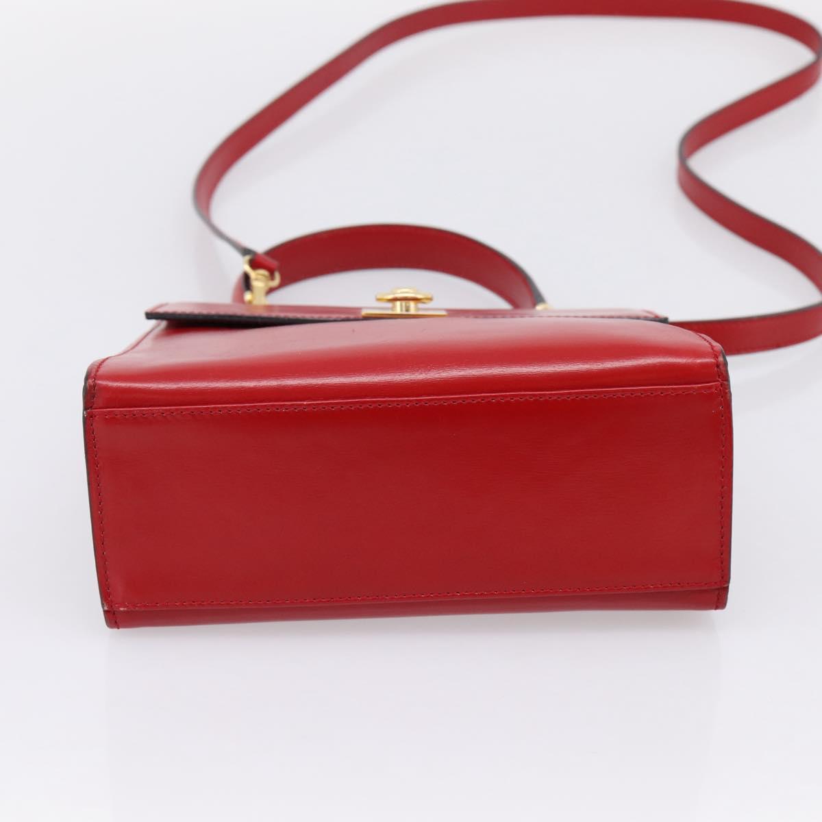 CELINE Hand Bag Leather 2way Red Gold Auth ep16885A