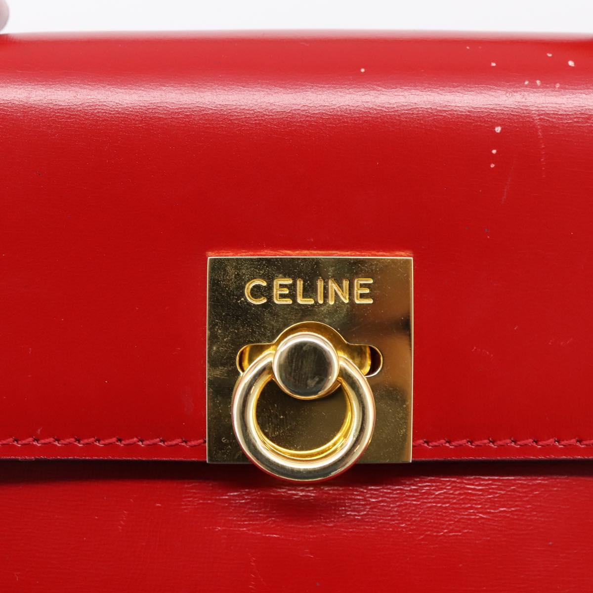 CELINE Hand Bag Leather 2way Red Gold Auth ep16885A