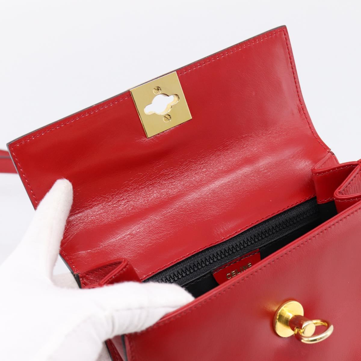 CELINE Hand Bag Leather 2way Red Gold Auth ep16885A