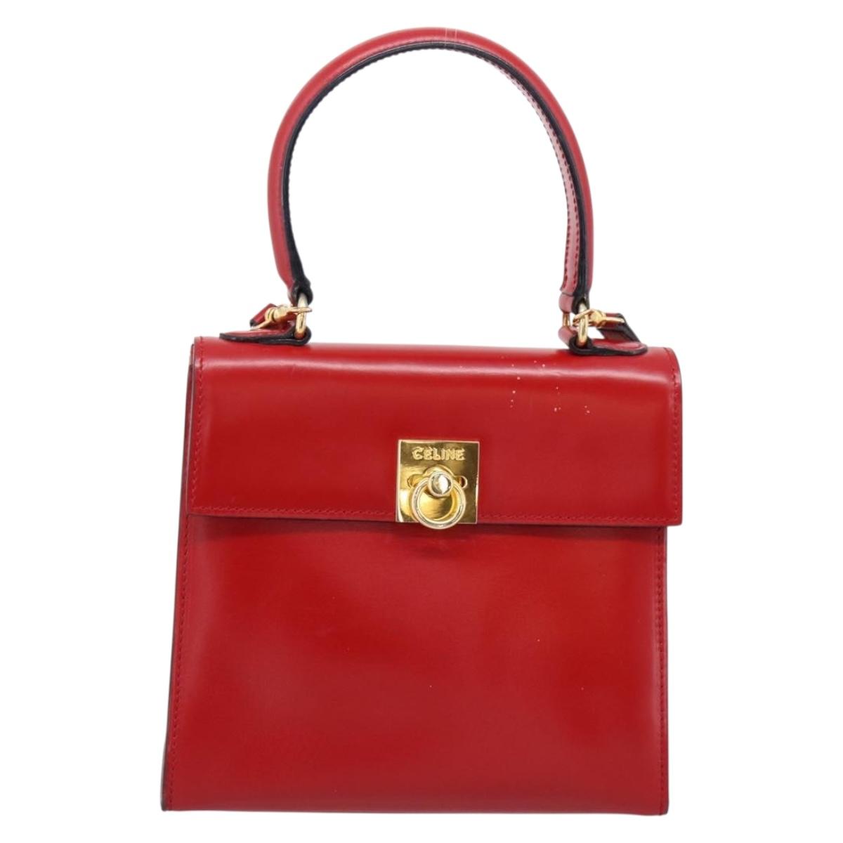 CELINE Hand Bag Leather 2way Red Gold Auth ep16885A