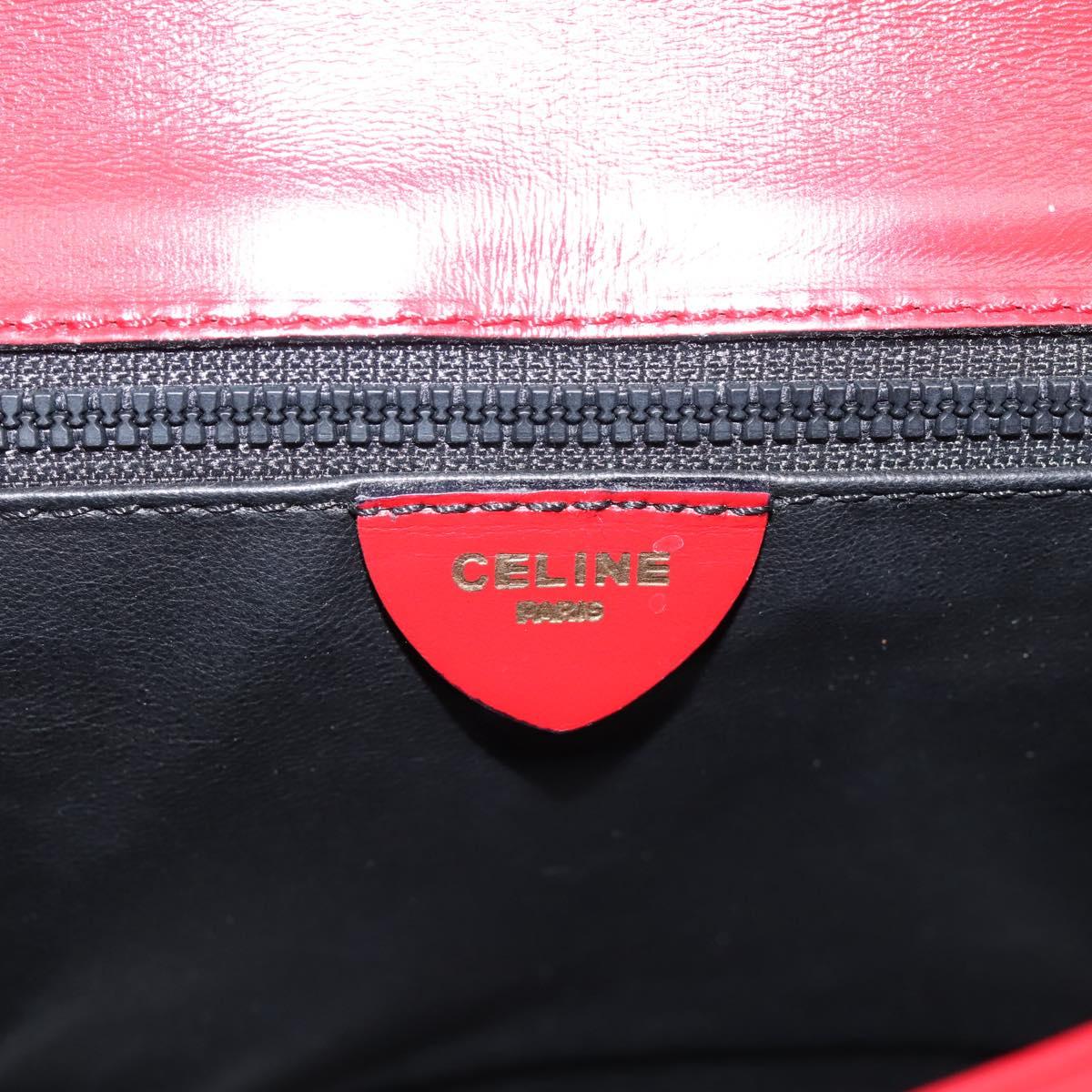 CELINE Hand Bag Leather 2way Red Gold Auth ep16885A