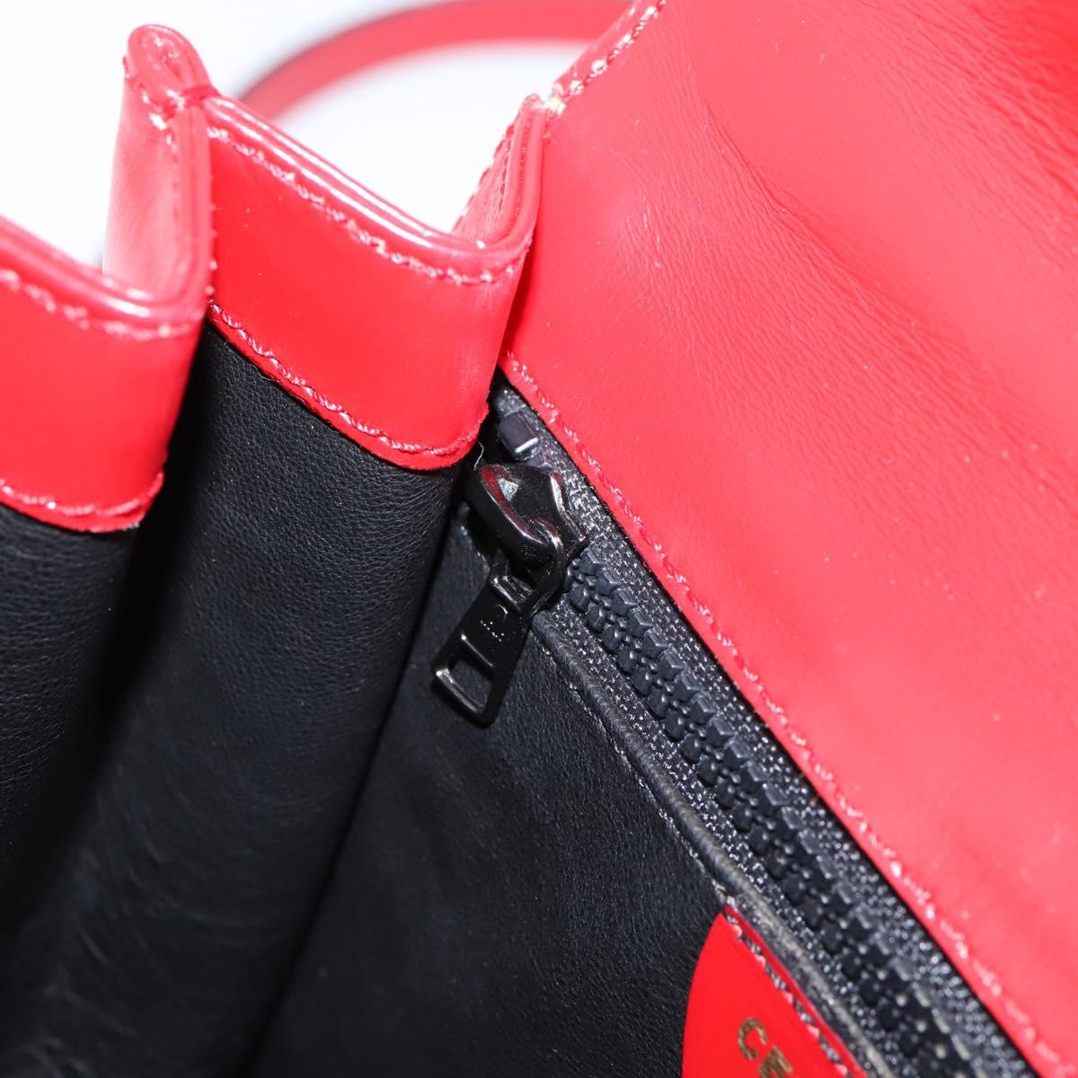 CELINE Hand Bag Leather 2way Red Gold Auth ep16885A