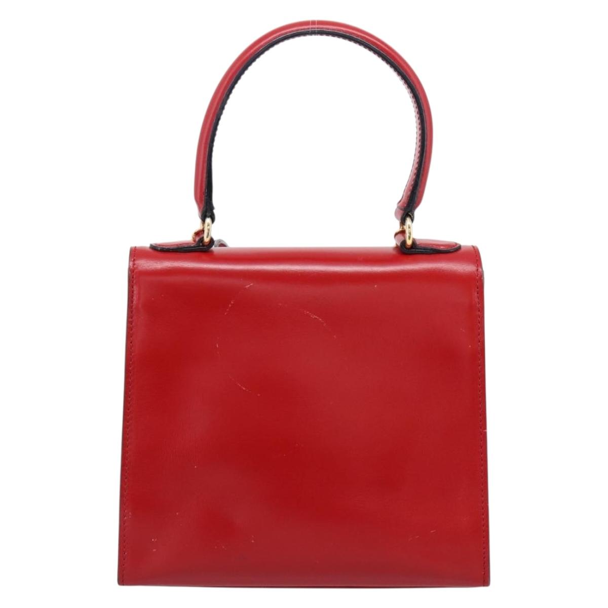 CELINE Hand Bag Leather 2way Red Gold Auth ep16885A
