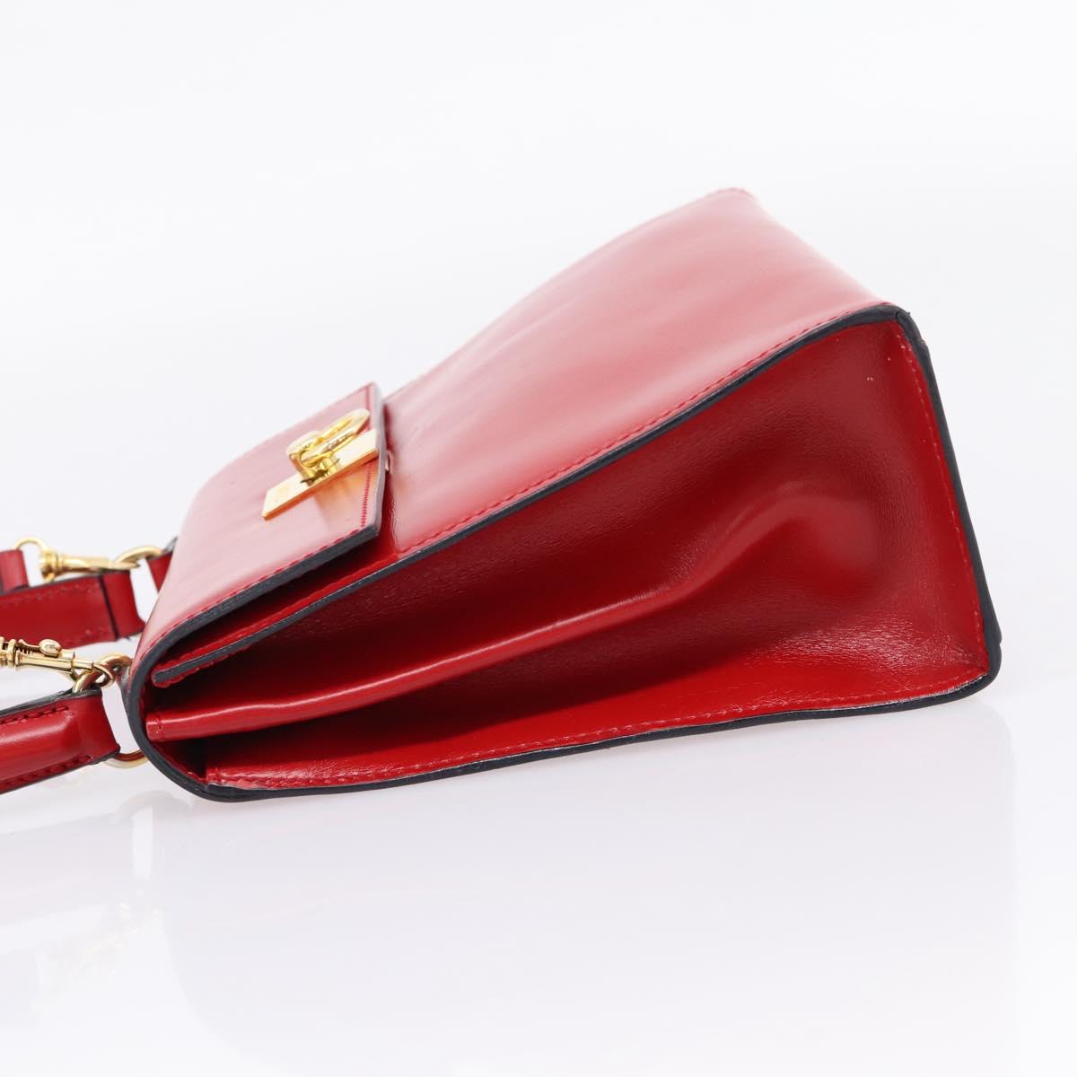 CELINE Hand Bag Leather 2way Red Gold Auth ep16885A