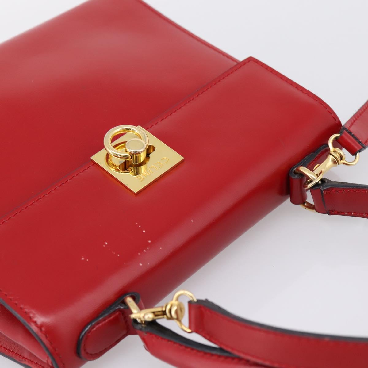 CELINE Hand Bag Leather 2way Red Gold Auth ep16885A