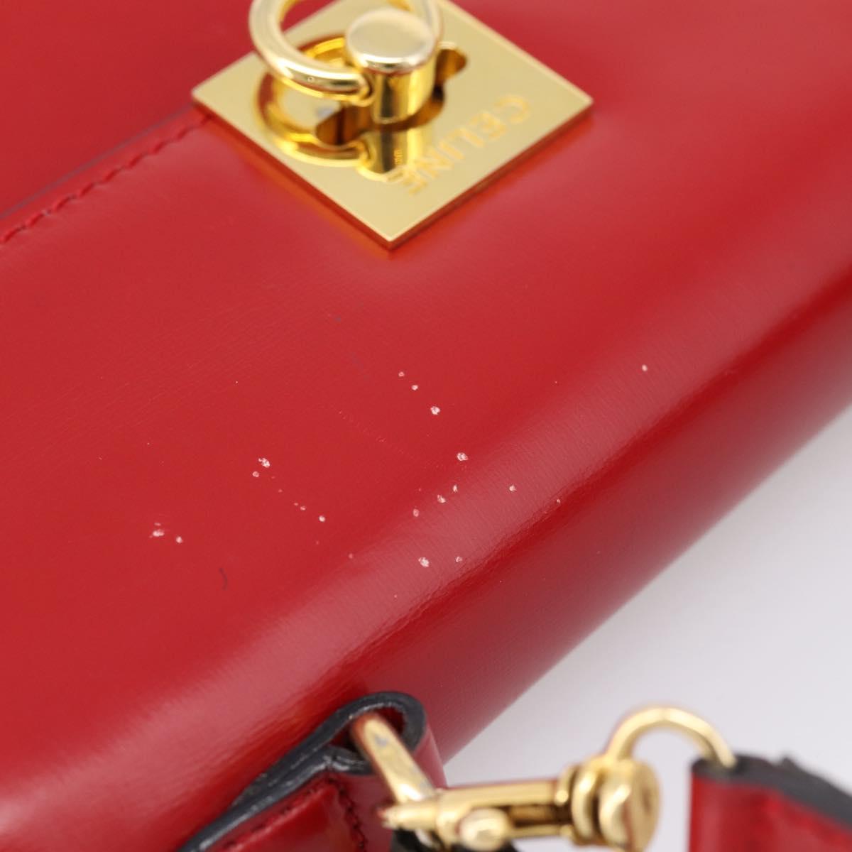 CELINE Hand Bag Leather 2way Red Gold Auth ep16885A