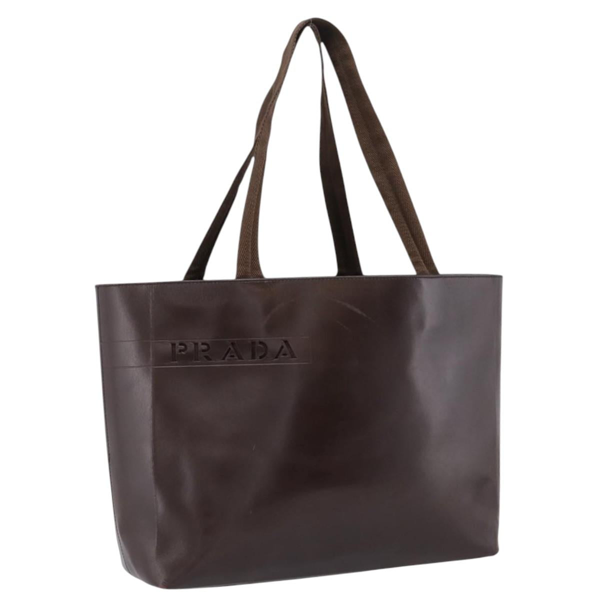 PRADA Tote Bag Leather Brown Auth ep16886