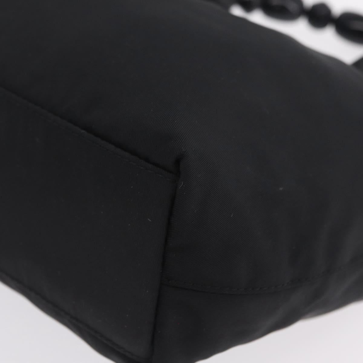 Christian Dior Maris Pearl Hand Bag Nylon Black Silver Auth ep16889
