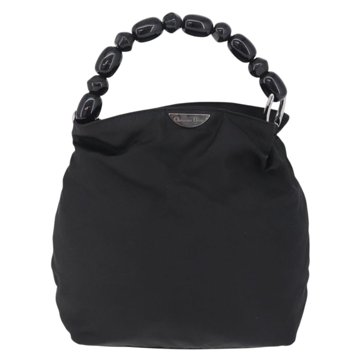 Christian Dior Maris Pearl Hand Bag Nylon Black Silver Auth ep16889