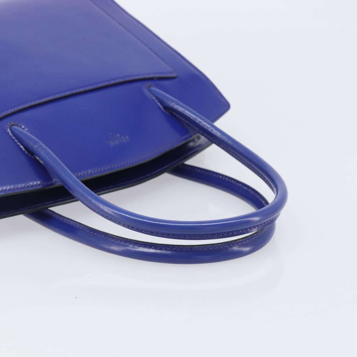 CELINE Hand Bag Patent Leather Blue Silver Auth ep16895