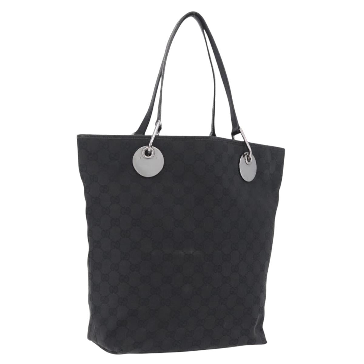 GUCCI GG Canvas Tote Bag Black Silver 120836 Auth ep16908